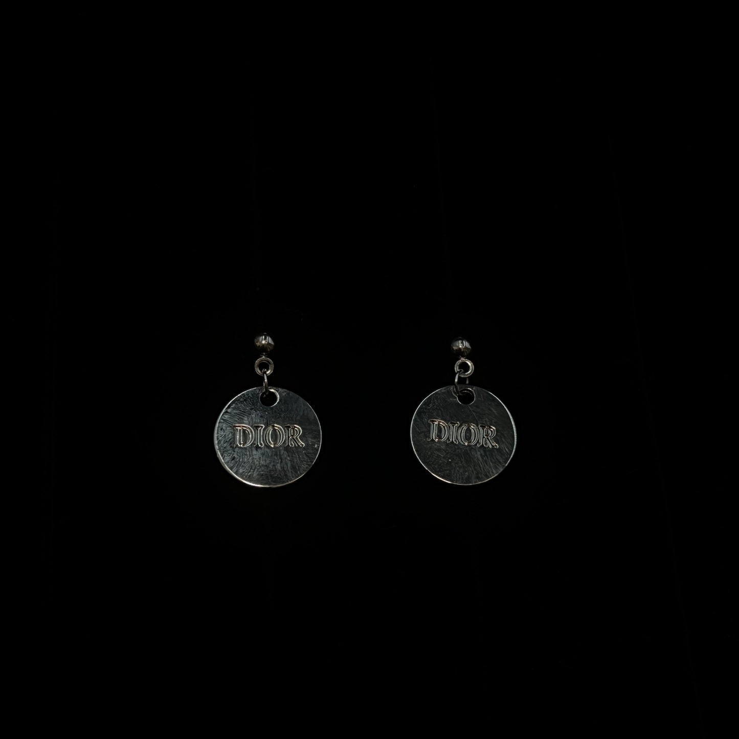 Silver D Logo Round Plate Pendant Earrings