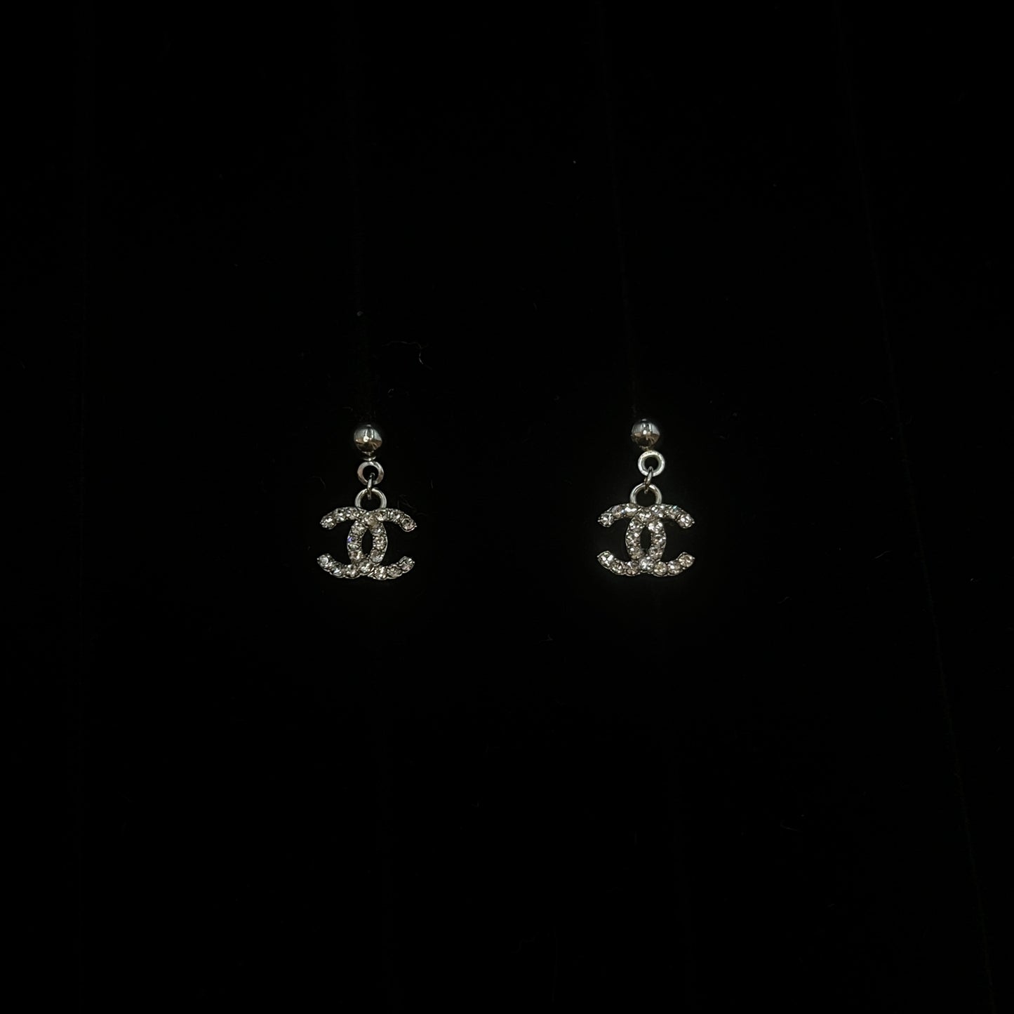 Mini Silver CC Logo Earrings with White Crystals