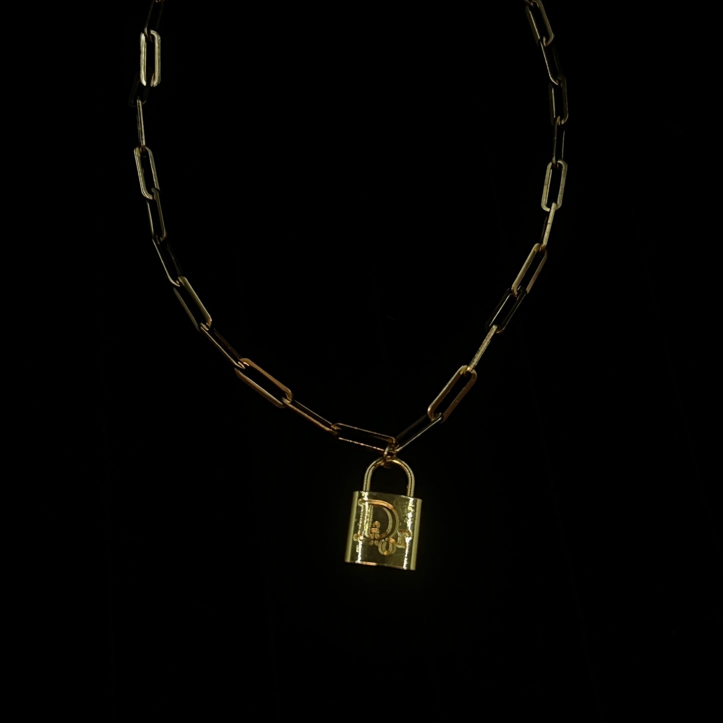 Gold D Logo Lock Pendant Necklace