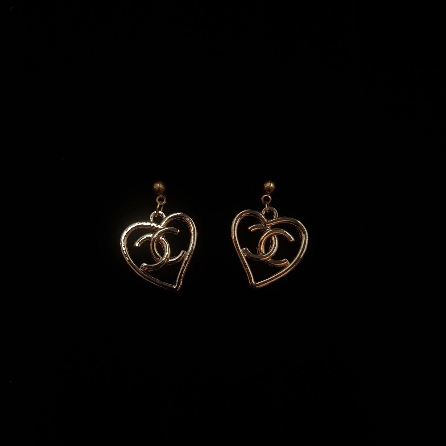 Gold CC Heart-Shaped Earrings