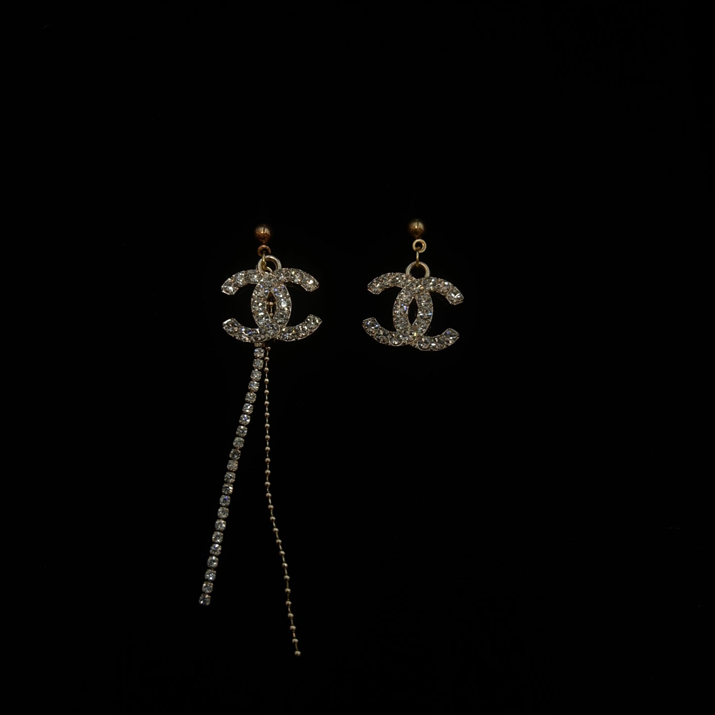 Gold CC Drop Long Crystal Earrings