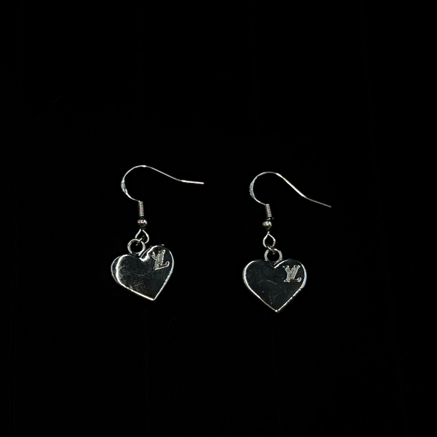 Silver L Logo Heart Plate Pendant Earrings