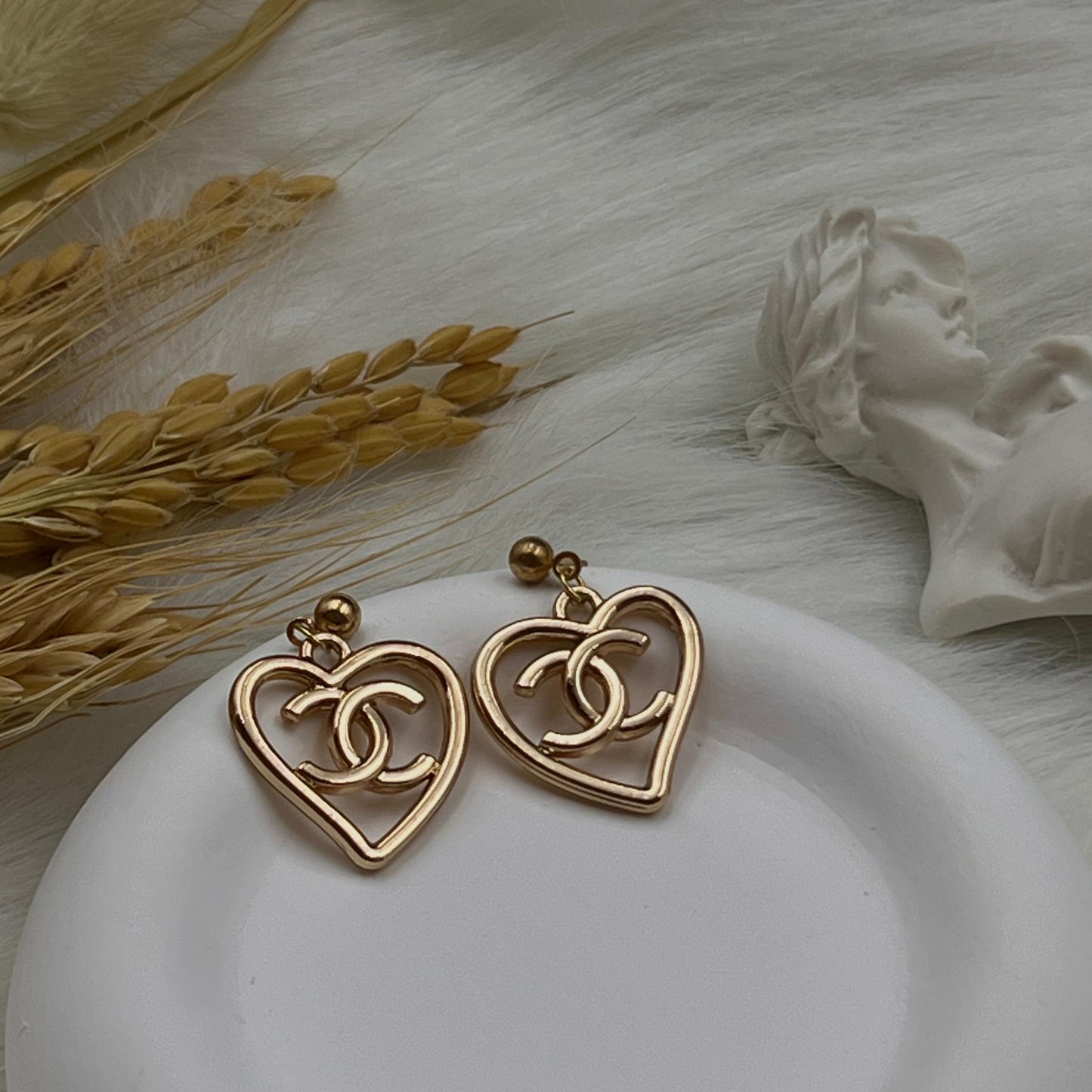 Gold CC Heart-Shaped Earrings