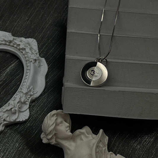 Sliver & Black CC hoop Pendant Necklace