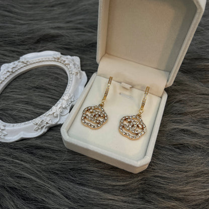 Sparkly Gold CC Crystal Pendant Earrings