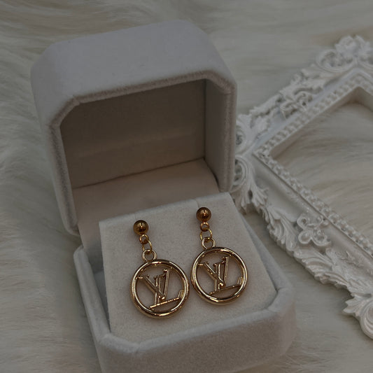 Gold L Logo Hoop Pendant Earrings