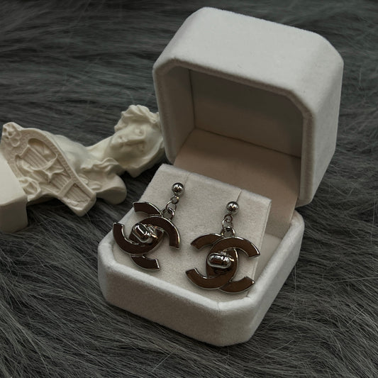 Silver CC Logo Earrings
