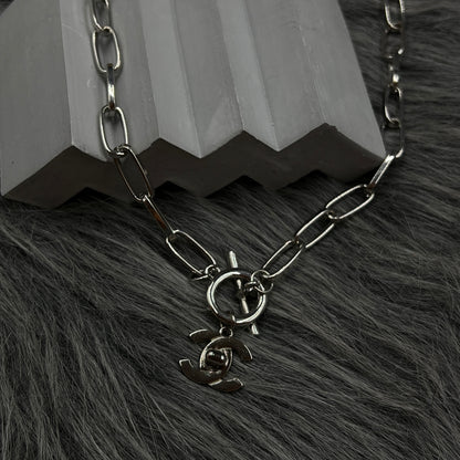 Silver Toggle Chain with CC Pendant Necklace