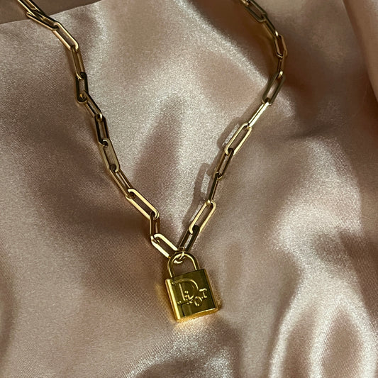 Gold D Logo Lock Pendant Necklace
