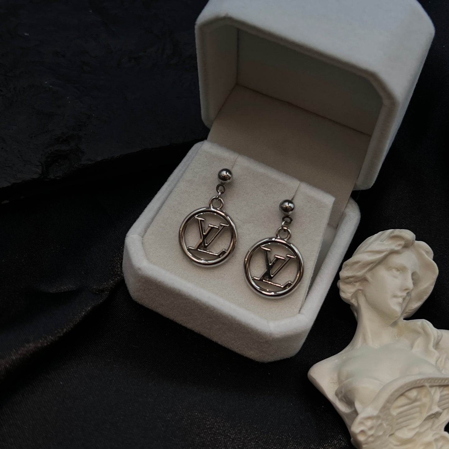 Silver L Logo Hoop Pendant Earrings