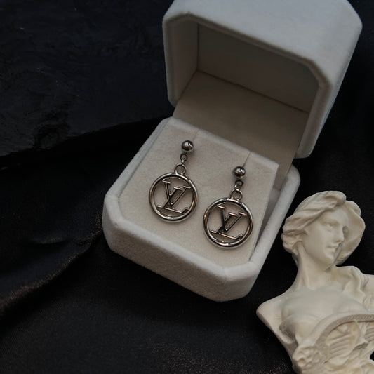 Silver L Logo Hoop Pendant Earrings