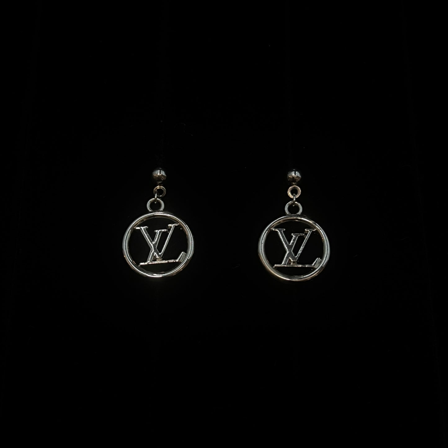 Silver L Logo Hoop Pendant Earrings