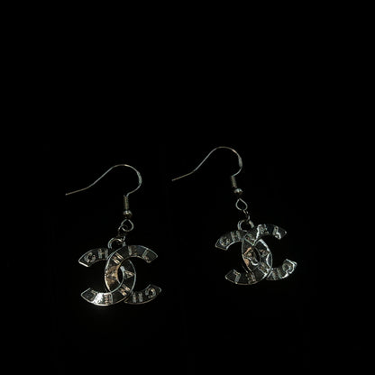 Silver CC Carve Letter Pendant Earrings