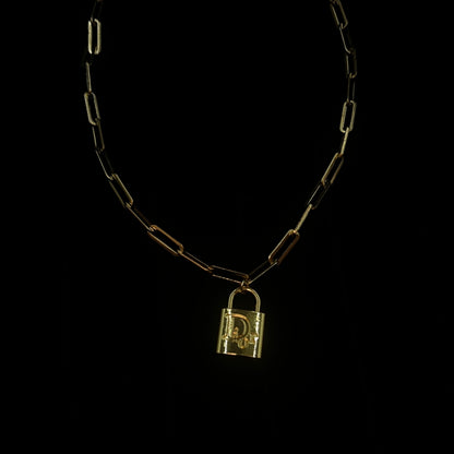 Gold D Logo Lock Pendant Necklace