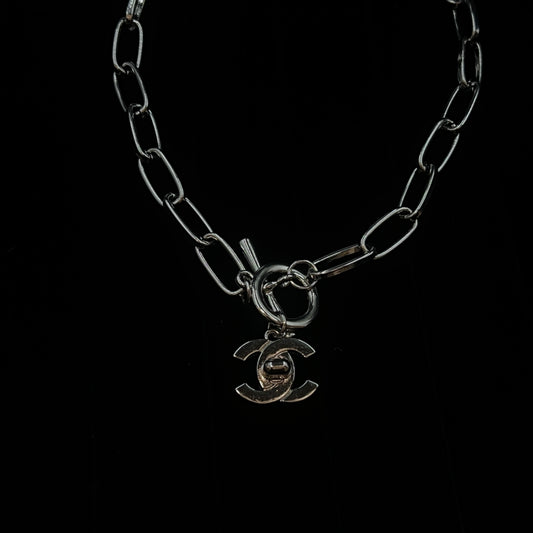 Silver Toggle Chain with CC Pendant Necklace