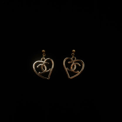 Gold CC Heart-Shaped Earrings