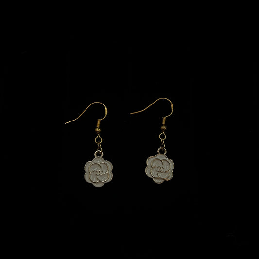 Gold White Enamel CC Pendant Earrings