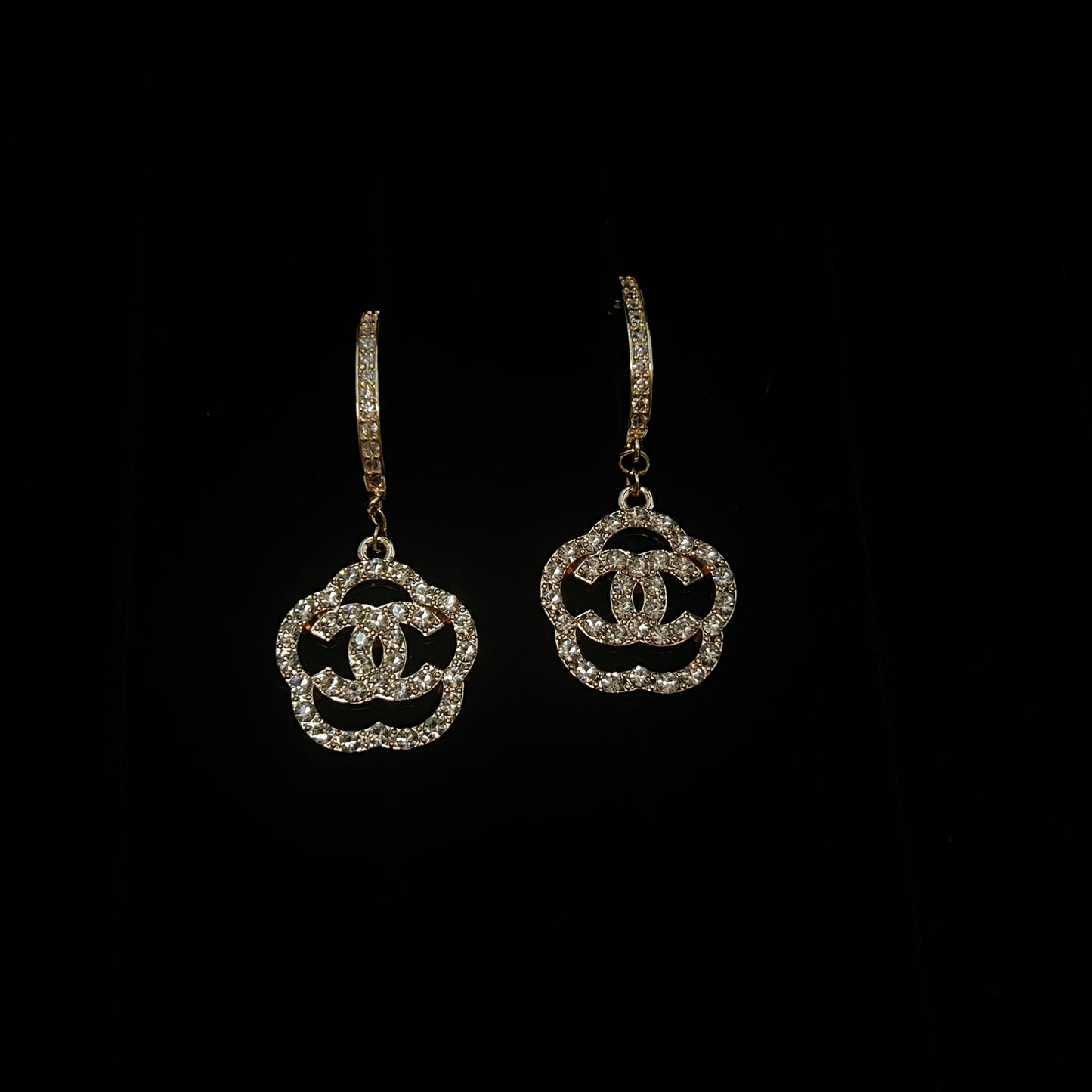 Sparkly Gold CC Crystal Pendant Earrings