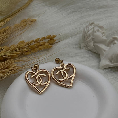 Gold CC Heart-Shaped Earrings